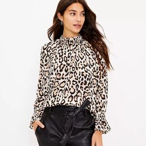Ann Taylor Loft Leopard Print Bell Cuff Blouse.